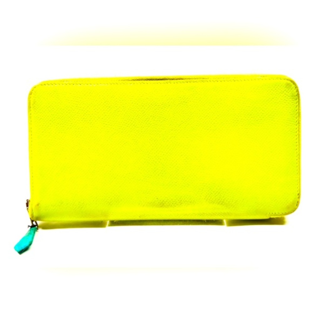 Auth HERMES Azap Long Silk In Zip Around wallet lime Veau Epsom Leather mint